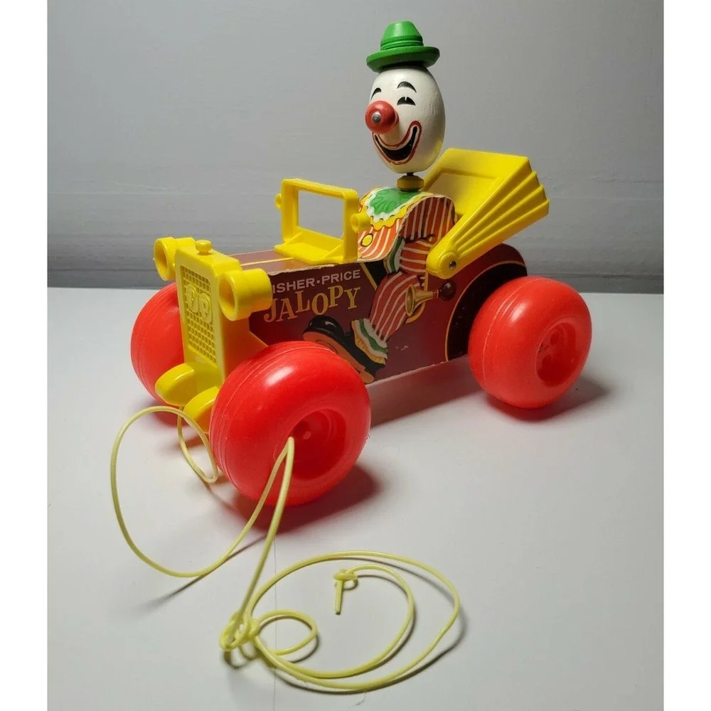 Vintage Fisher Price Clown Jalopy Car 724 Noise Kids‎ Toy Baby Fun
